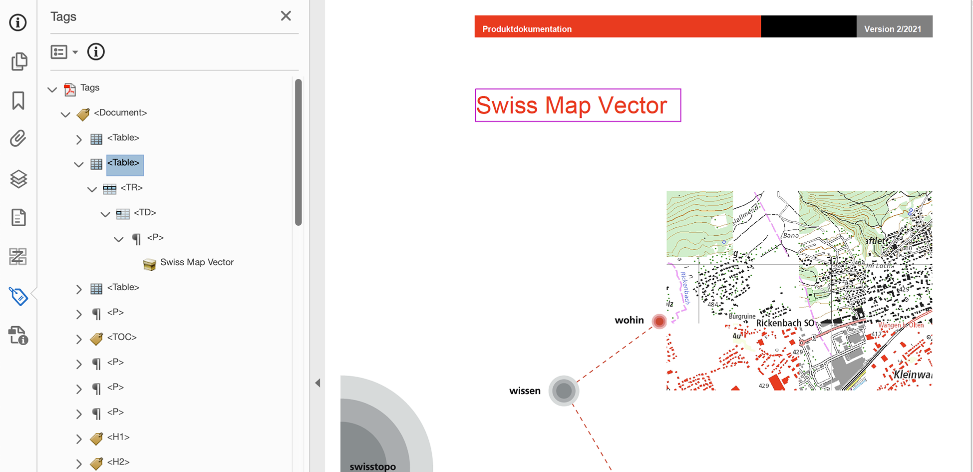 Abbildung 14: Testdokument 164 mit dem PDF/UA-Index 100. Wenn die Maschine keine Fehler findet, heisst es nicht, dass keine existieren. Hier wurden auf dem Deckblatt Tabellen als Layoutwerkzeug benutzt und Datentabellen innerhalb des Dokuments haben keine Überschriftenzellen. Aber das Dokument erfüllt viele der Anforderungen.